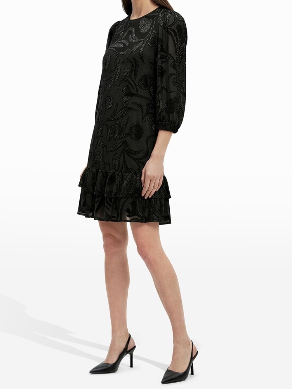 Anne Klein Dress Women's Size 10 Long Sleeve Tiered Burnout Velvet